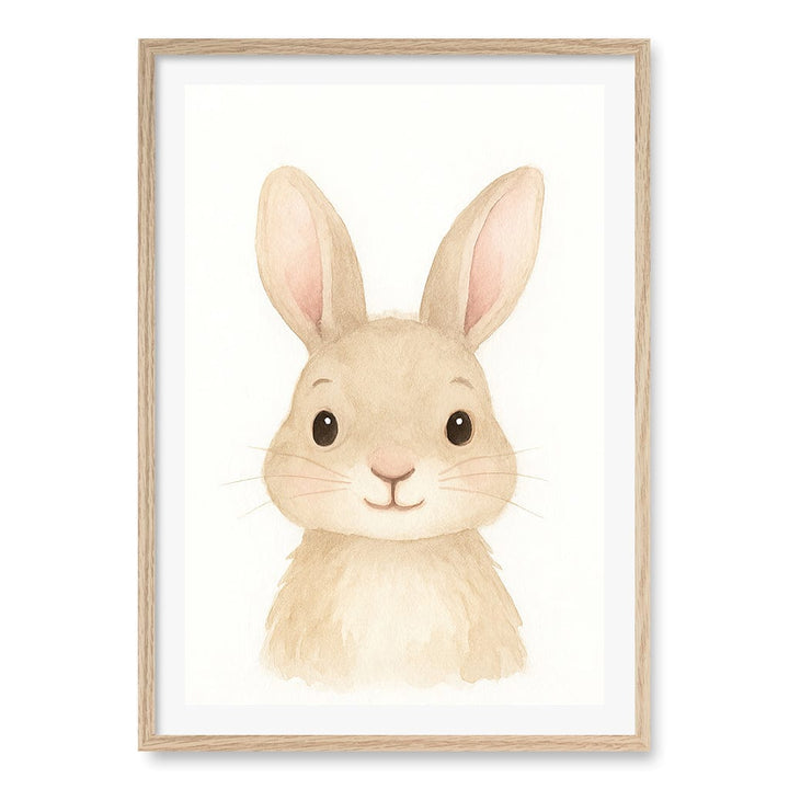 Animal Friends Rabbit Children's Wall Art Print A1 (59.4 x 84.1cm) / Natural Oak Frame / White Border from our Australian Made Framed Wall Art, Prints & Posters collection by Profile Products (Australia) Pty Ltd