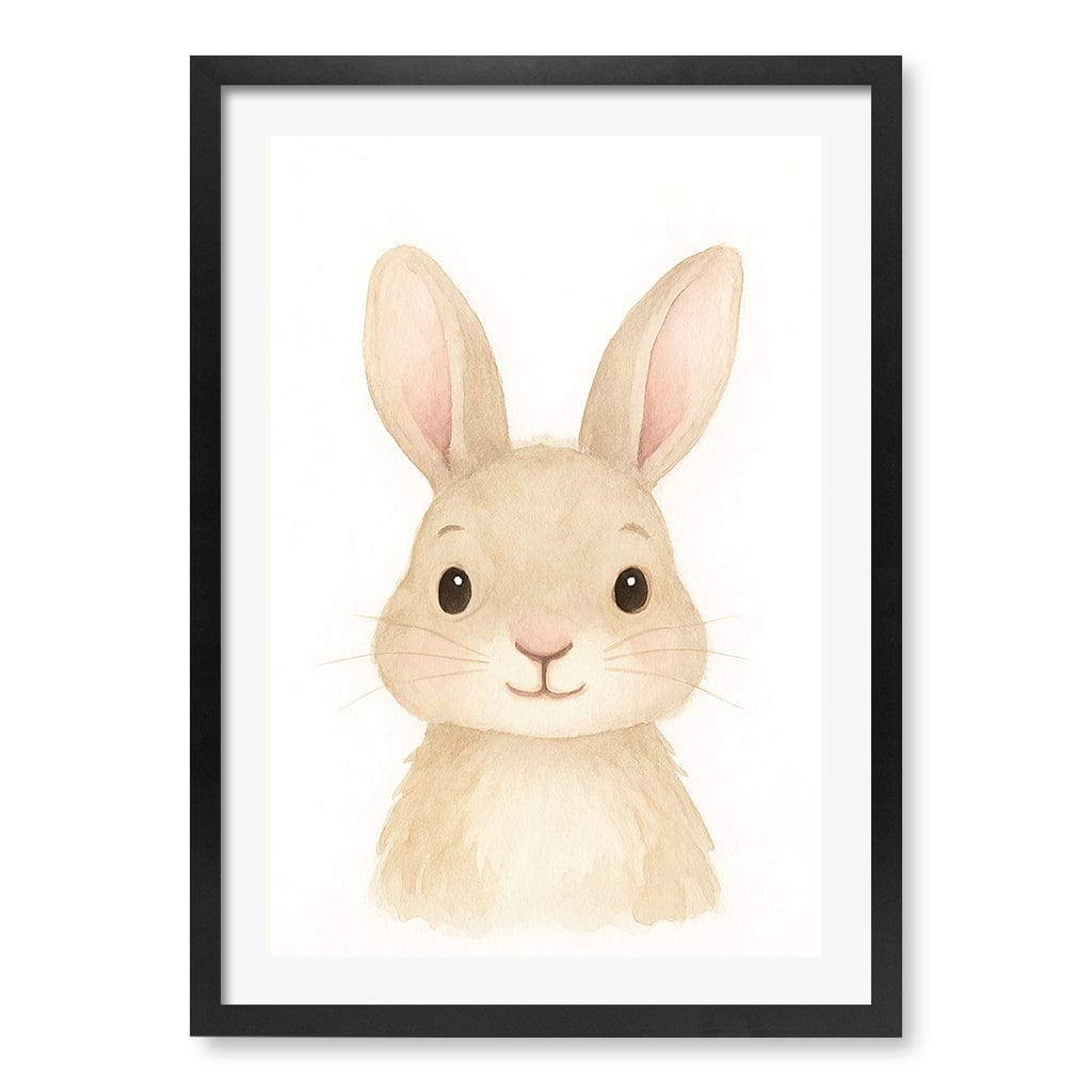 Animal Friends Rabbit Children's Wall Art Print A2 (42 x 59.4cm) / Matte Black Frame / White Border from our Australian Made Framed Wall Art, Prints & Posters collection by Profile Products (Australia) Pty Ltd