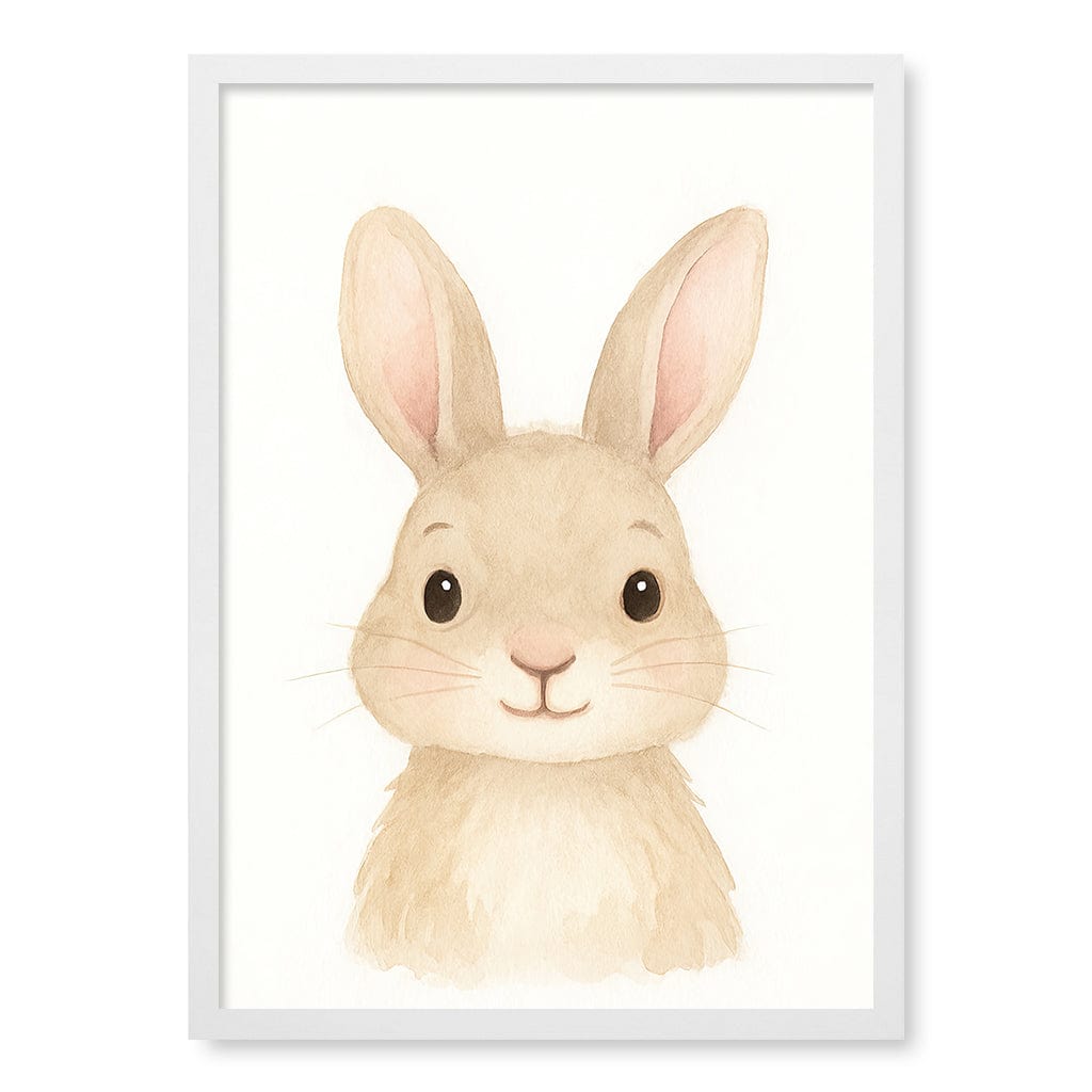 Animal Friends Rabbit Children's Wall Art Print A2 (42 x 59.4cm) / Matte White Frame / No Border from our Australian Made Framed Wall Art, Prints & Posters collection by Profile Products (Australia) Pty Ltd