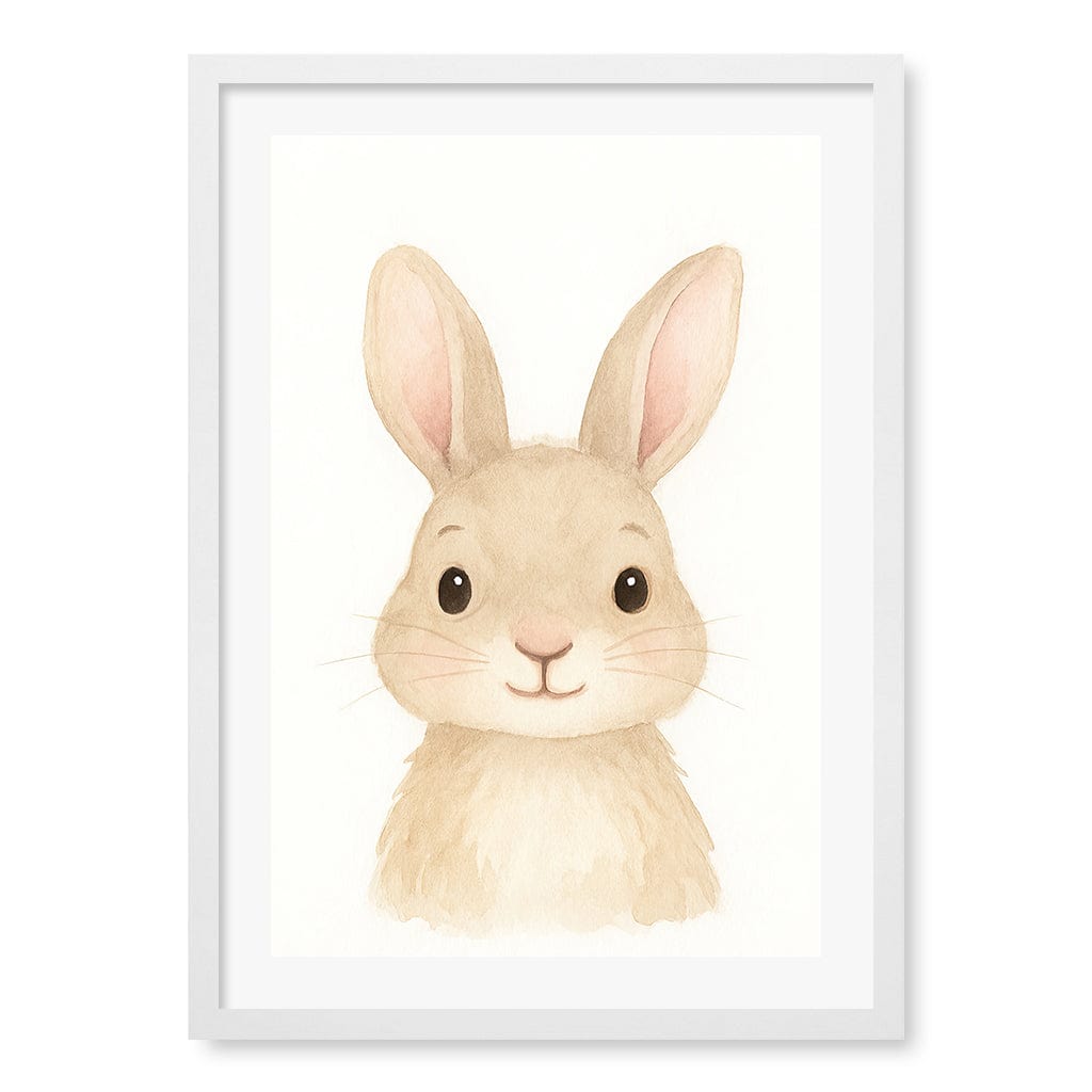 Animal Friends Rabbit Children's Wall Art Print A2 (42 x 59.4cm) / Matte White Frame / White Border from our Australian Made Framed Wall Art, Prints & Posters collection by Profile Products (Australia) Pty Ltd