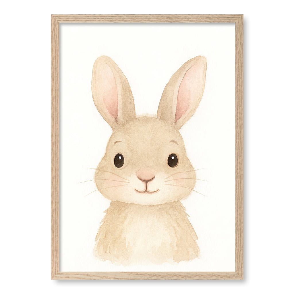 Animal Friends Rabbit Children's Wall Art Print A2 (42 x 59.4cm) / Natural Oak Frame / No Border from our Australian Made Framed Wall Art, Prints & Posters collection by Profile Products (Australia) Pty Ltd
