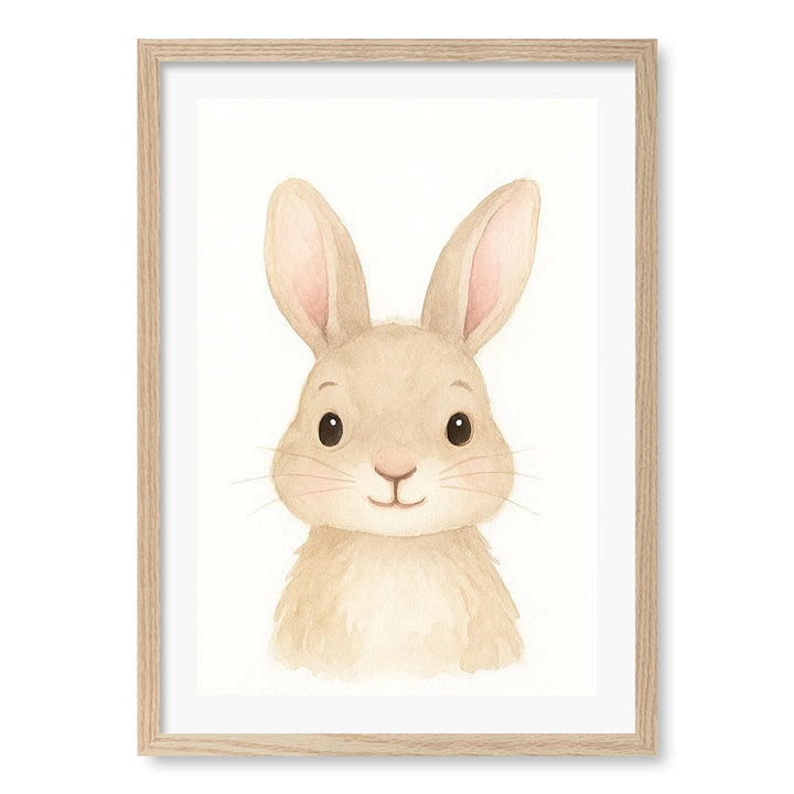 Animal Friends Rabbit Children's Wall Art Print A2 (42 x 59.4cm) / Natural Oak Frame / White Border from our Australian Made Framed Wall Art, Prints & Posters collection by Profile Products (Australia) Pty Ltd