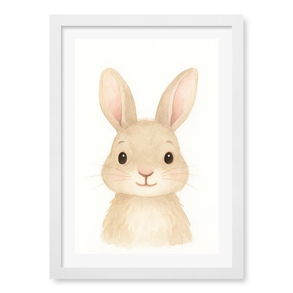 Animal Friends Rabbit Children's Wall Art Print A3 (29.7 x 42cm) / Matte White Frame / White Border from our Australian Made Framed Wall Art, Prints & Posters collection by Profile Products (Australia) Pty Ltd