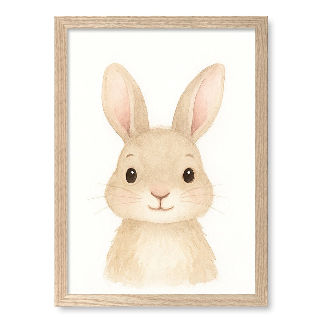 Animal Friends Rabbit Children's Wall Art Print A3 (29.7 x 42cm) / Natural Oak Frame / No Border from our Australian Made Framed Wall Art, Prints & Posters collection by Profile Products (Australia) Pty Ltd