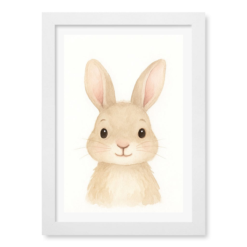 Animal Friends Rabbit Children's Wall Art Print A4 (21 x 29.7cm) / Matte White Frame / White Border from our Australian Made Framed Wall Art, Prints & Posters collection by Profile Products (Australia) Pty Ltd