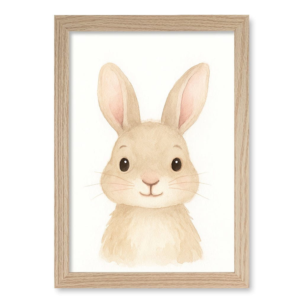 Animal Friends Rabbit Children's Wall Art Print A4 (21 x 29.7cm) / Natural Oak Frame / No Border from our Australian Made Framed Wall Art, Prints & Posters collection by Profile Products (Australia) Pty Ltd