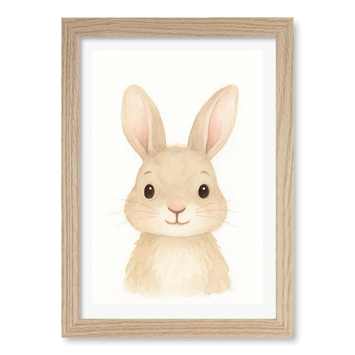 Animal Friends Rabbit Children's Wall Art Print A4 (21 x 29.7cm) / Natural Oak Frame / White Border from our Australian Made Framed Wall Art, Prints & Posters collection by Profile Products (Australia) Pty Ltd