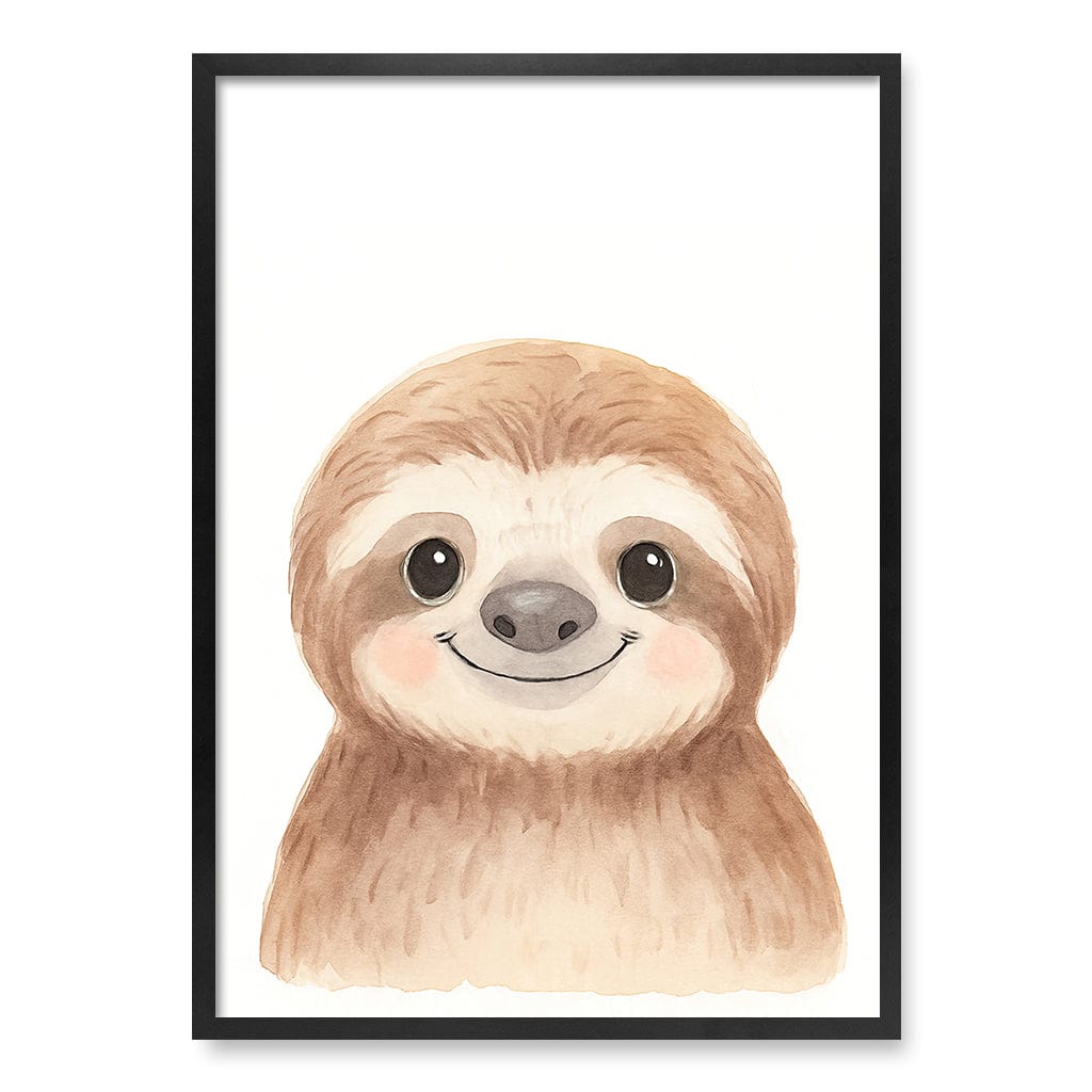 Animal Friends Sloth Children's Wall Art Print A1 (59.4 x 84.1cm) / Matte Black Frame / No Border from our Australian Made Framed Wall Art, Prints & Posters collection by Profile Products (Australia) Pty Ltd