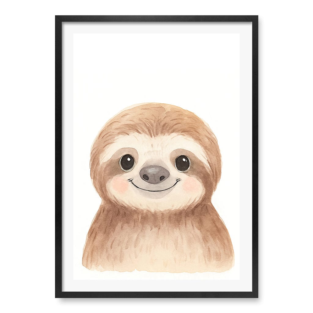 Animal Friends Sloth Children's Wall Art Print A1 (59.4 x 84.1cm) / Matte Black Frame / White Border from our Australian Made Framed Wall Art, Prints & Posters collection by Profile Products (Australia) Pty Ltd