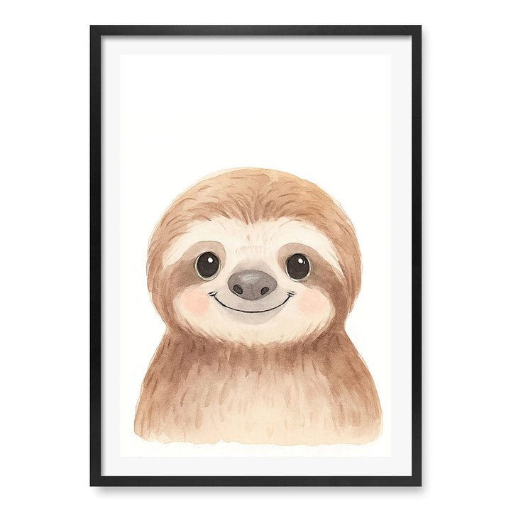 Animal Friends Sloth Children's Wall Art Print A1 (59.4 x 84.1cm) / Matte Black Frame / White Border from our Australian Made Framed Wall Art, Prints & Posters collection by Profile Products (Australia) Pty Ltd