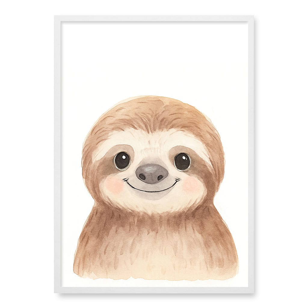 Animal Friends Sloth Children's Wall Art Print A1 (59.4 x 84.1cm) / Matte White Frame / No Border from our Australian Made Framed Wall Art, Prints & Posters collection by Profile Products (Australia) Pty Ltd