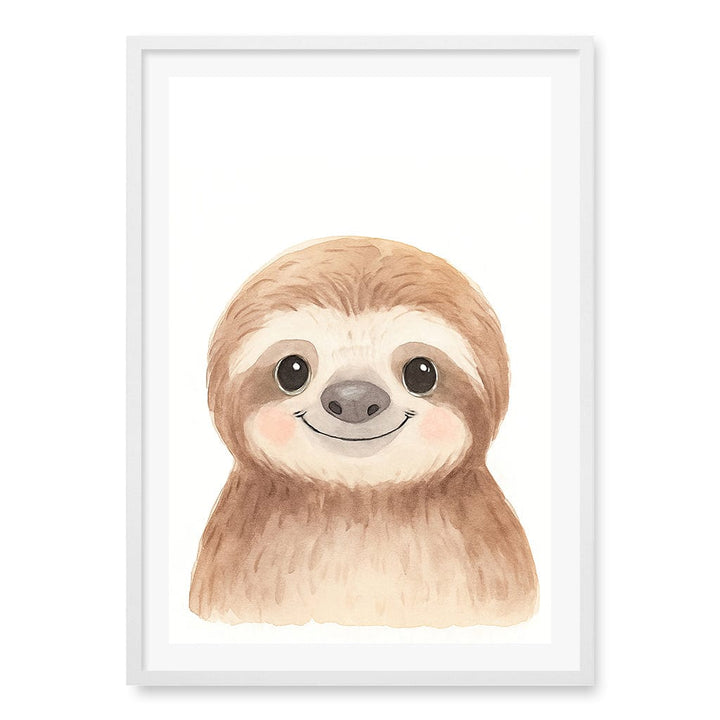 Animal Friends Sloth Children's Wall Art Print A1 (59.4 x 84.1cm) / Matte White Frame / White Border from our Australian Made Framed Wall Art, Prints & Posters collection by Profile Products (Australia) Pty Ltd