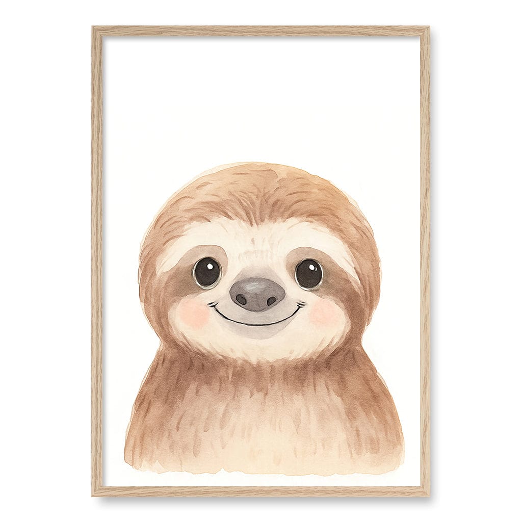 Animal Friends Sloth Children's Wall Art Print A1 (59.4 x 84.1cm) / Natural Oak Frame / No Border from our Australian Made Framed Wall Art, Prints & Posters collection by Profile Products (Australia) Pty Ltd