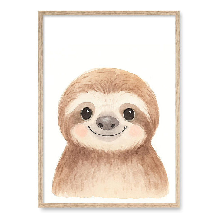 Animal Friends Sloth Children's Wall Art Print A1 (59.4 x 84.1cm) / Natural Oak Frame / No Border from our Australian Made Framed Wall Art, Prints & Posters collection by Profile Products (Australia) Pty Ltd