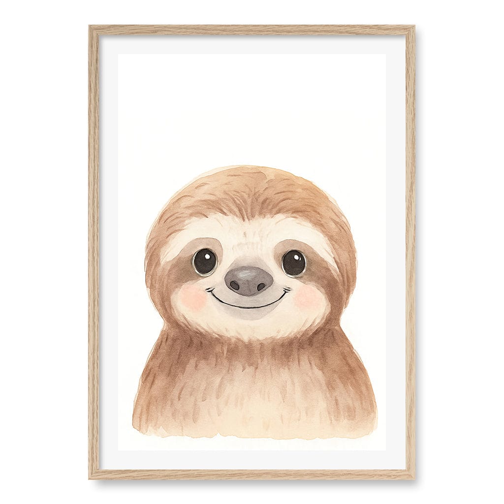 Animal Friends Sloth Children's Wall Art Print A1 (59.4 x 84.1cm) / Natural Oak Frame / White Border from our Australian Made Framed Wall Art, Prints & Posters collection by Profile Products (Australia) Pty Ltd