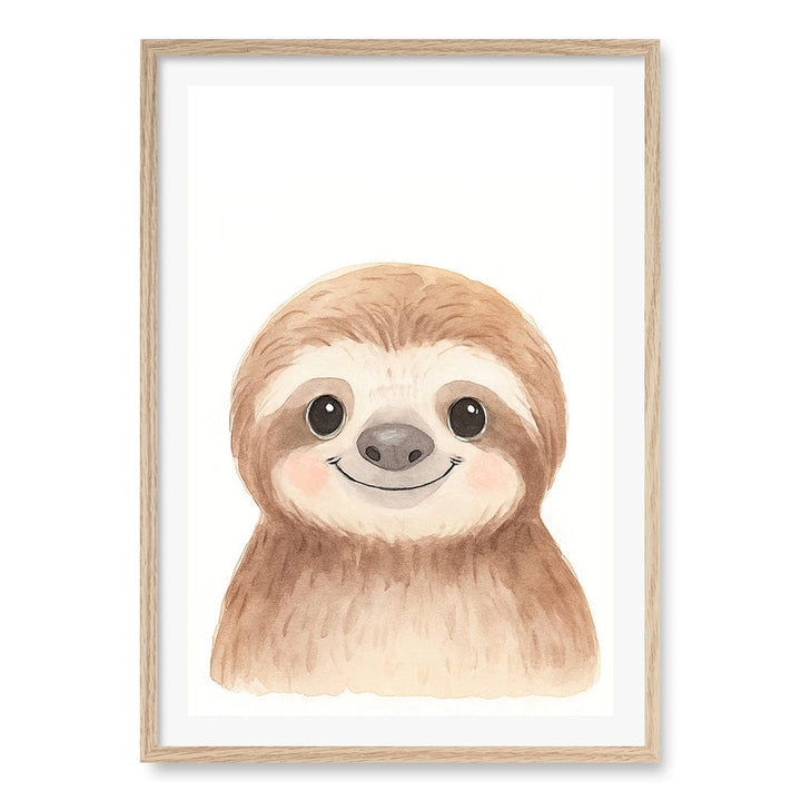 Animal Friends Sloth Children's Wall Art Print A1 (59.4 x 84.1cm) / Natural Oak Frame / White Border from our Australian Made Framed Wall Art, Prints & Posters collection by Profile Products (Australia) Pty Ltd