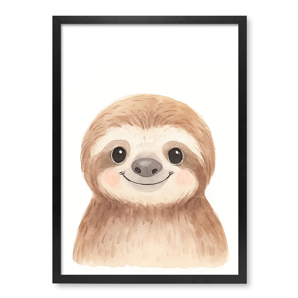 Animal Friends Sloth Children's Wall Art Print A2 (42 x 59.4cm) / Matte Black Frame / No Border from our Australian Made Framed Wall Art, Prints & Posters collection by Profile Products (Australia) Pty Ltd