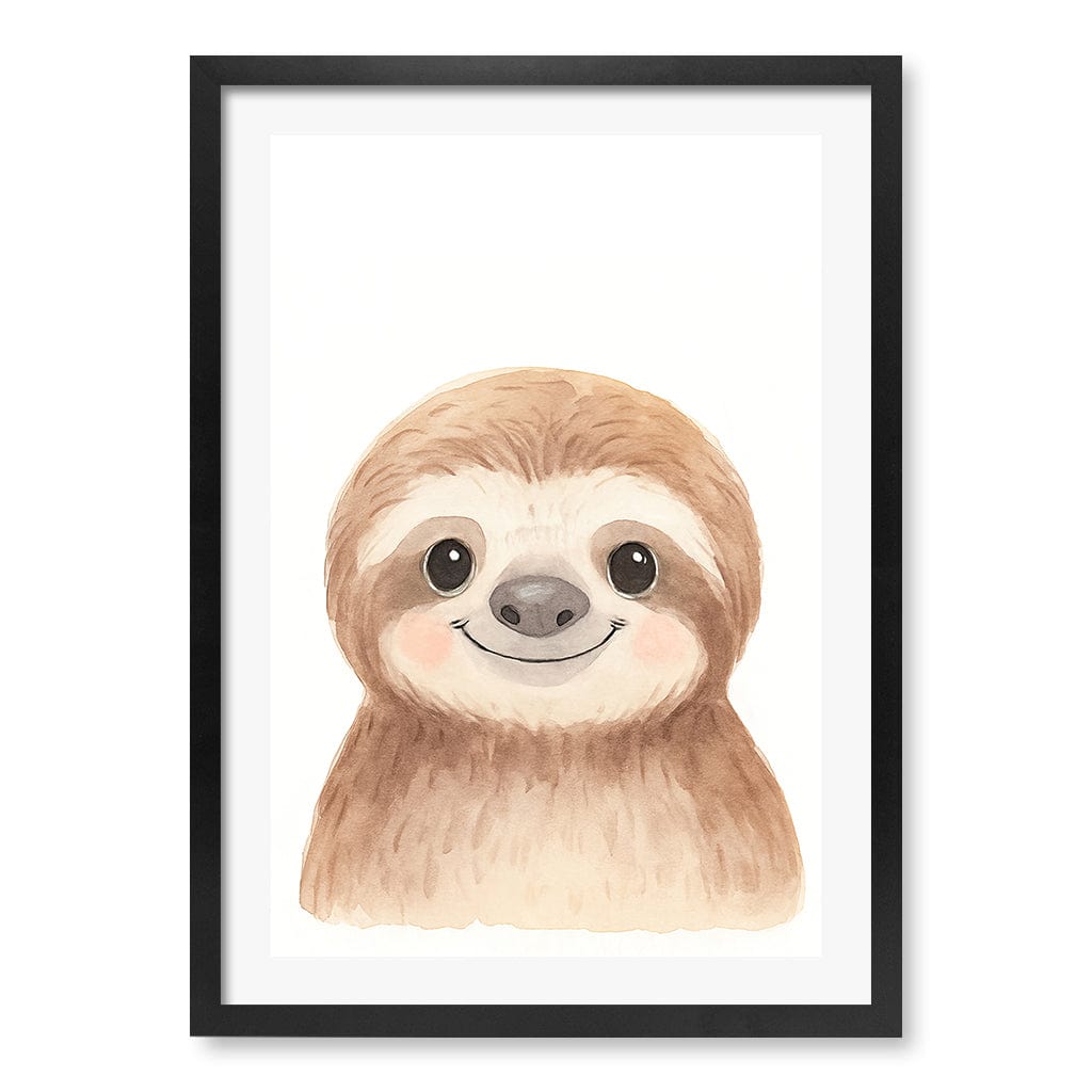 Animal Friends Sloth Children's Wall Art Print A2 (42 x 59.4cm) / Matte Black Frame / White Border from our Australian Made Framed Wall Art, Prints & Posters collection by Profile Products (Australia) Pty Ltd