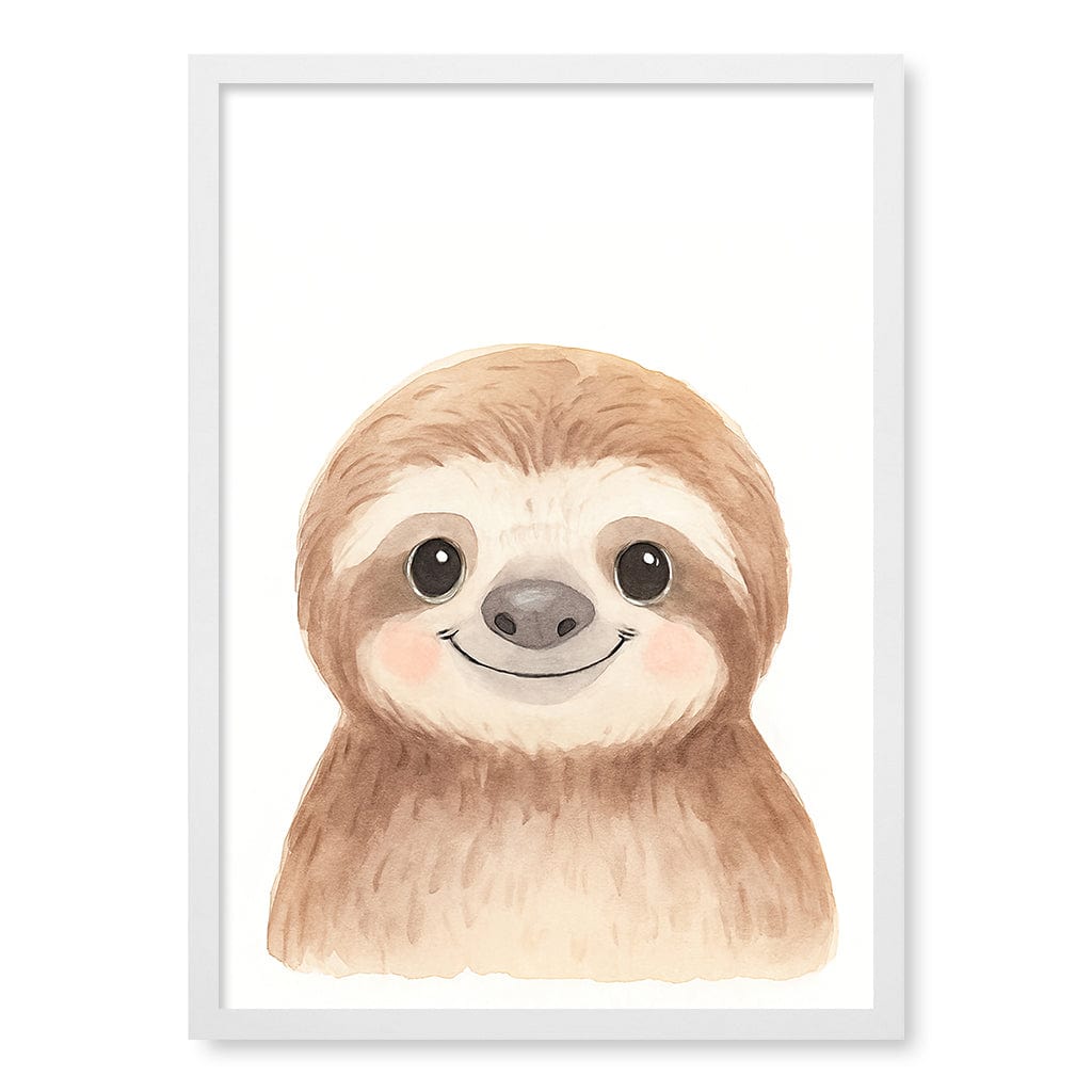 Animal Friends Sloth Children's Wall Art Print A2 (42 x 59.4cm) / Matte White Frame / No Border from our Australian Made Framed Wall Art, Prints & Posters collection by Profile Products (Australia) Pty Ltd