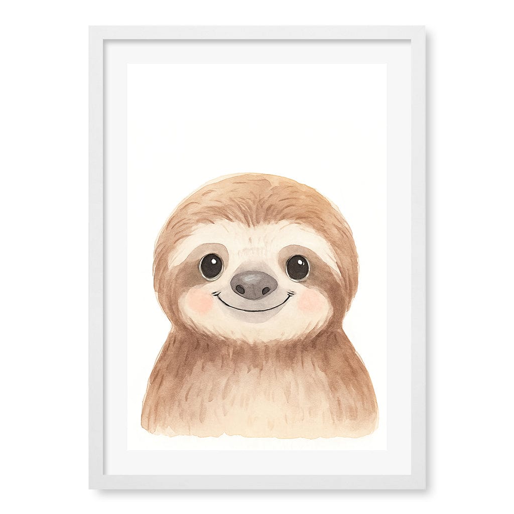 Animal Friends Sloth Children's Wall Art Print A2 (42 x 59.4cm) / Matte White Frame / White Border from our Australian Made Framed Wall Art, Prints & Posters collection by Profile Products (Australia) Pty Ltd