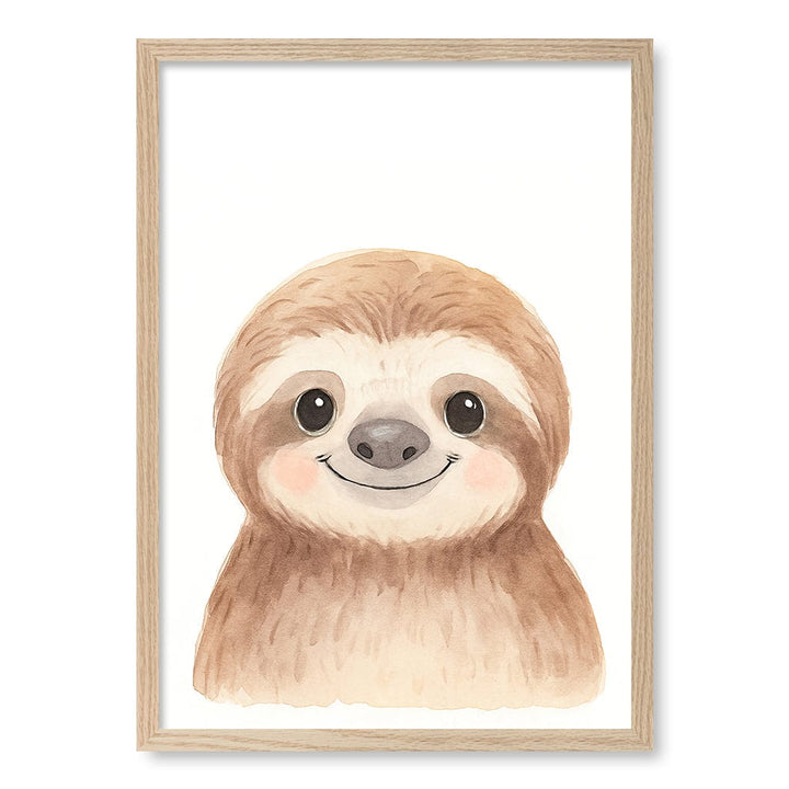Animal Friends Sloth Children's Wall Art Print A2 (42 x 59.4cm) / Natural Oak Frame / No Border from our Australian Made Framed Wall Art, Prints & Posters collection by Profile Products (Australia) Pty Ltd