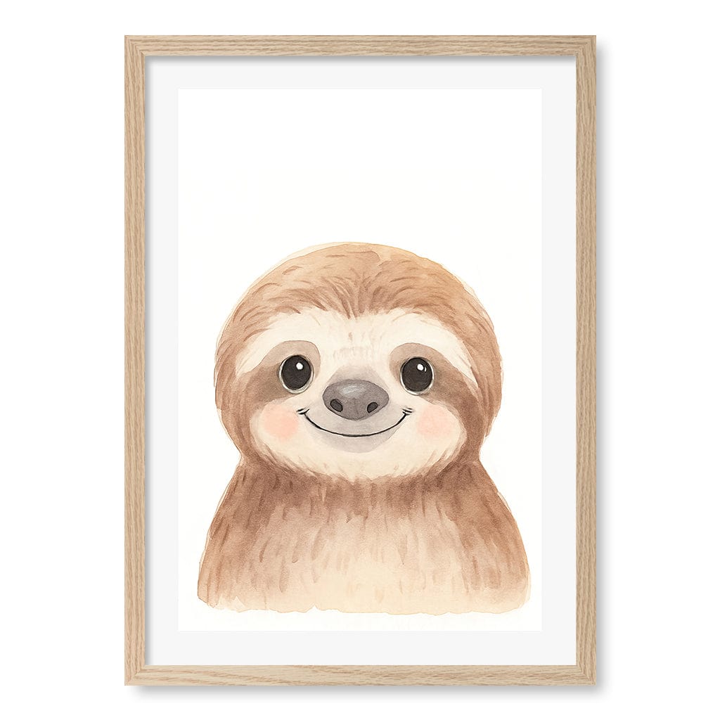 Animal Friends Sloth Children's Wall Art Print A2 (42 x 59.4cm) / Natural Oak Frame / White Border from our Australian Made Framed Wall Art, Prints & Posters collection by Profile Products (Australia) Pty Ltd