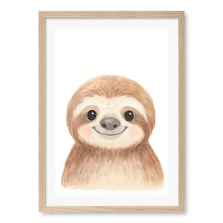 Animal Friends Sloth Children's Wall Art Print A2 (42 x 59.4cm) / Natural Oak Frame / White Border from our Australian Made Framed Wall Art, Prints & Posters collection by Profile Products (Australia) Pty Ltd