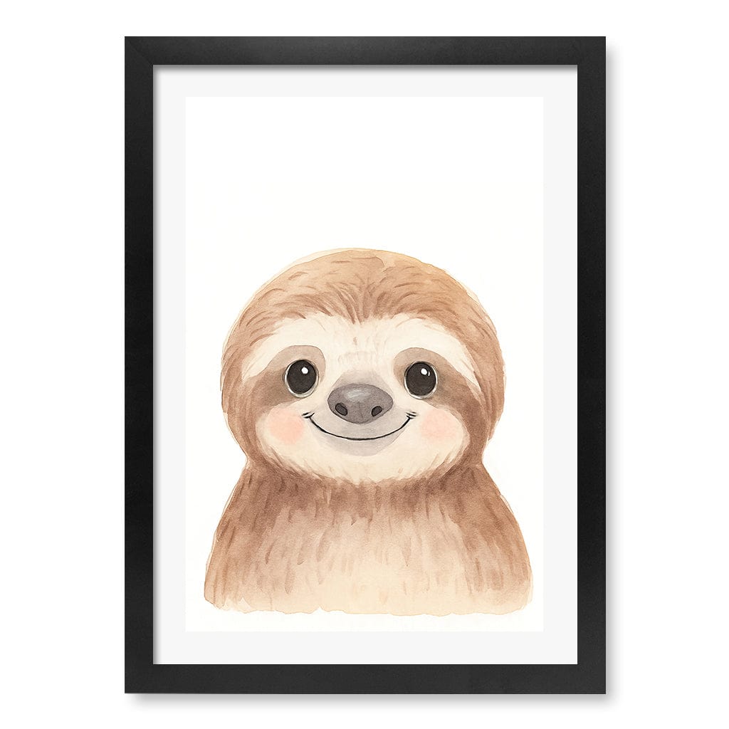 Animal Friends Sloth Children's Wall Art Print A3 (29.7 x 42cm) / Matte Black Frame / White Border from our Australian Made Framed Wall Art, Prints & Posters collection by Profile Products (Australia) Pty Ltd