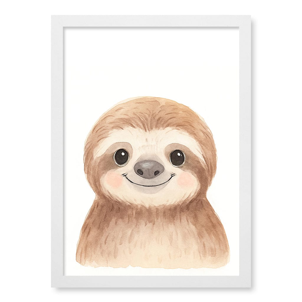 Animal Friends Sloth Children's Wall Art Print A3 (29.7 x 42cm) / Matte White Frame / No Border from our Australian Made Framed Wall Art, Prints & Posters collection by Profile Products (Australia) Pty Ltd