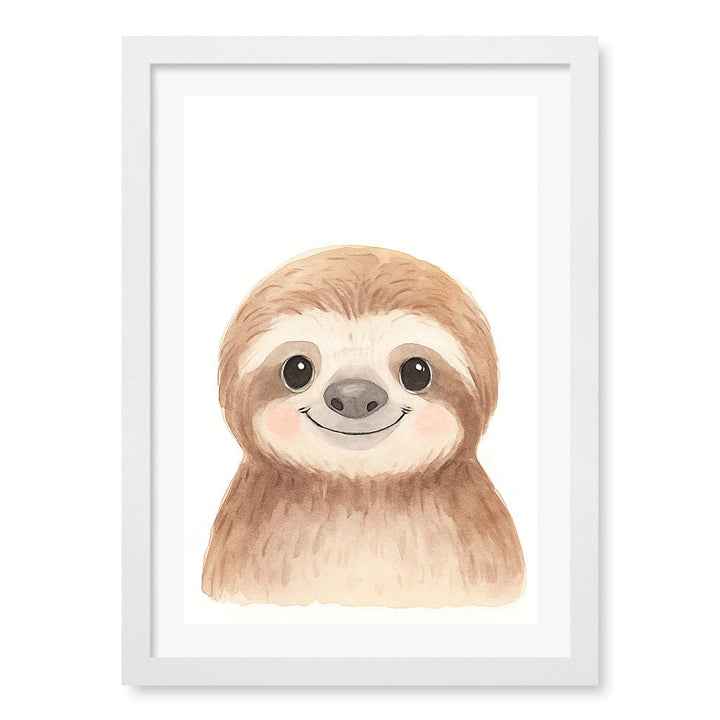 Animal Friends Sloth Children's Wall Art Print A3 (29.7 x 42cm) / Matte White Frame / White Border from our Australian Made Framed Wall Art, Prints & Posters collection by Profile Products (Australia) Pty Ltd