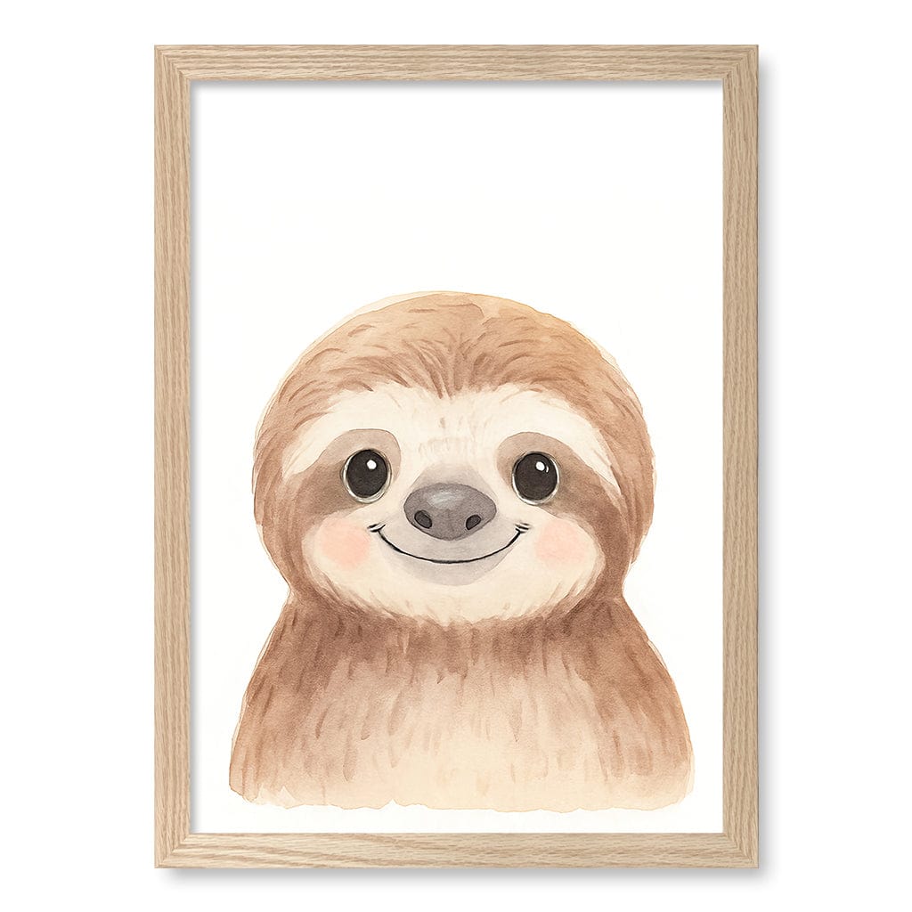 Animal Friends Sloth Children's Wall Art Print A3 (29.7 x 42cm) / Natural Oak Frame / No Border from our Australian Made Framed Wall Art, Prints & Posters collection by Profile Products (Australia) Pty Ltd