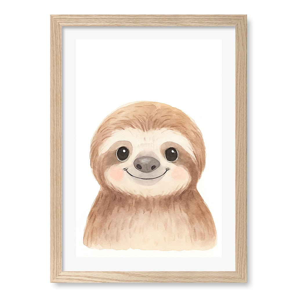 Animal Friends Sloth Children's Wall Art Print A3 (29.7 x 42cm) / Natural Oak Frame / White Border from our Australian Made Framed Wall Art, Prints & Posters collection by Profile Products (Australia) Pty Ltd
