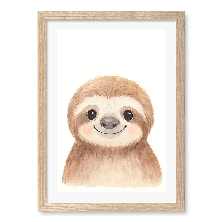 Animal Friends Sloth Children's Wall Art Print A3 (29.7 x 42cm) / Natural Oak Frame / White Border from our Australian Made Framed Wall Art, Prints & Posters collection by Profile Products (Australia) Pty Ltd