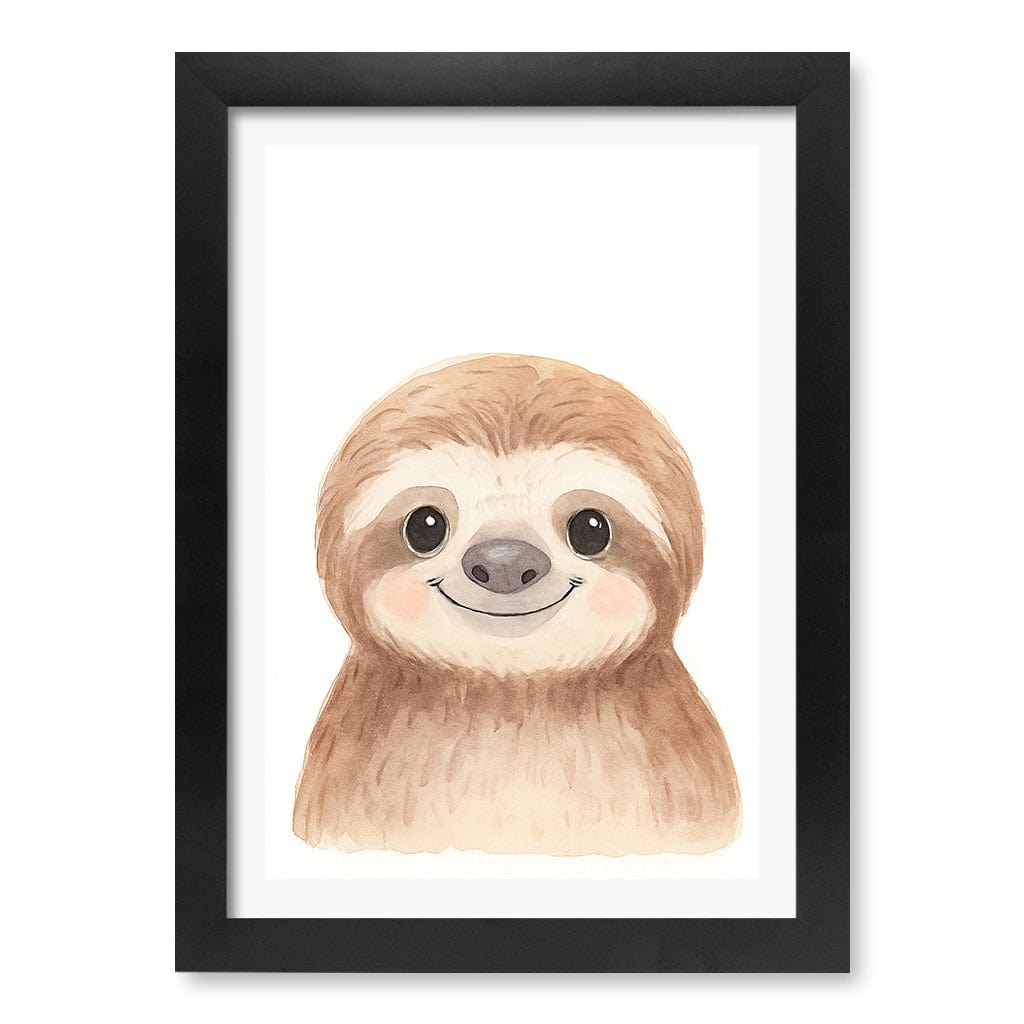 Animal Friends Sloth Children's Wall Art Print A4 (21 x 29.7cm) / Matte Black Frame / White Border from our Australian Made Framed Wall Art, Prints & Posters collection by Profile Products (Australia) Pty Ltd