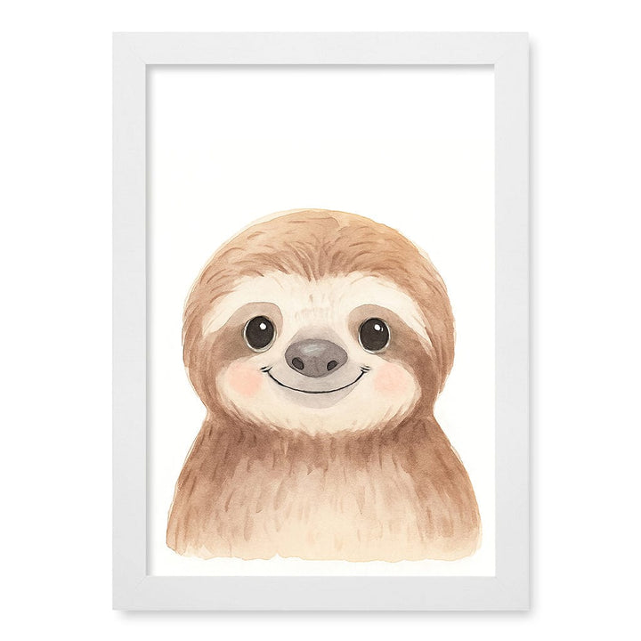 Animal Friends Sloth Children's Wall Art Print A4 (21 x 29.7cm) / Matte White Frame / No Border from our Australian Made Framed Wall Art, Prints & Posters collection by Profile Products (Australia) Pty Ltd