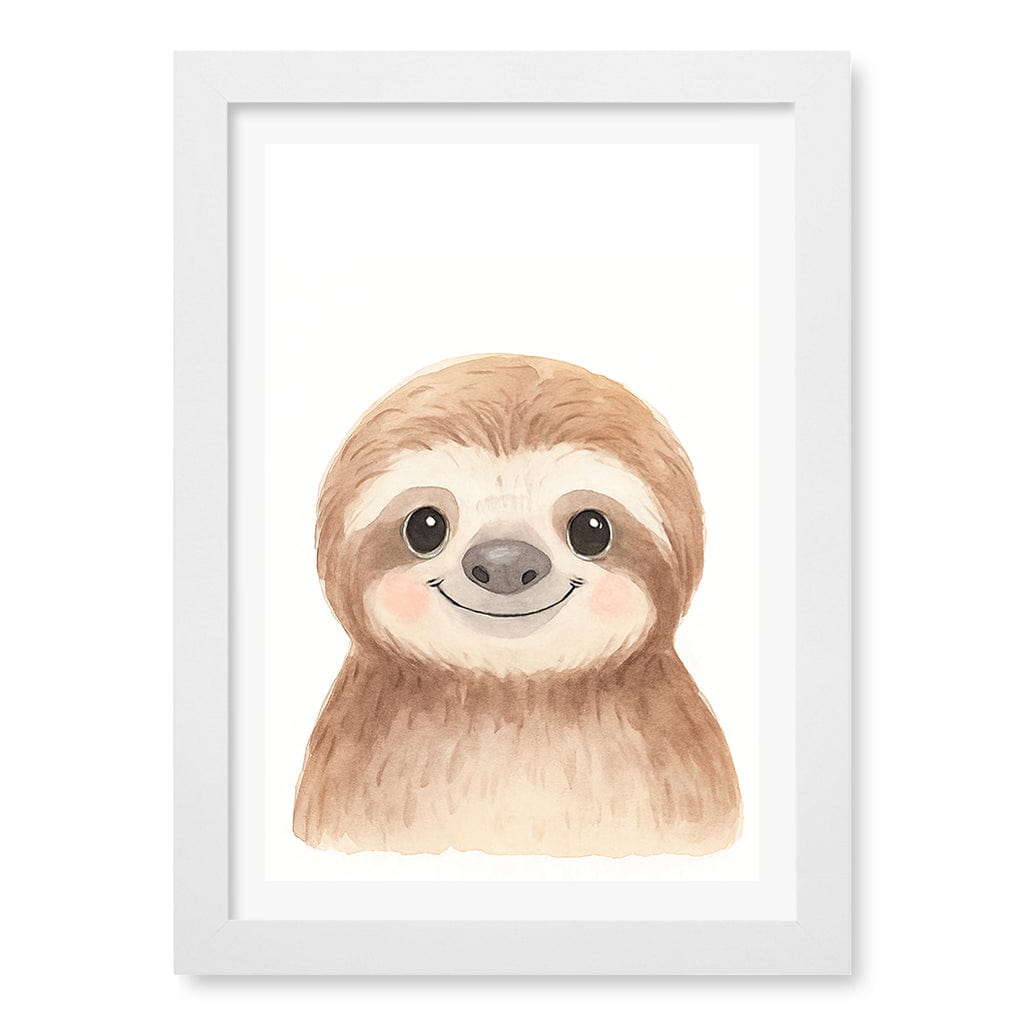 Animal Friends Sloth Children's Wall Art Print A4 (21 x 29.7cm) / Matte White Frame / White Border from our Australian Made Framed Wall Art, Prints & Posters collection by Profile Products (Australia) Pty Ltd