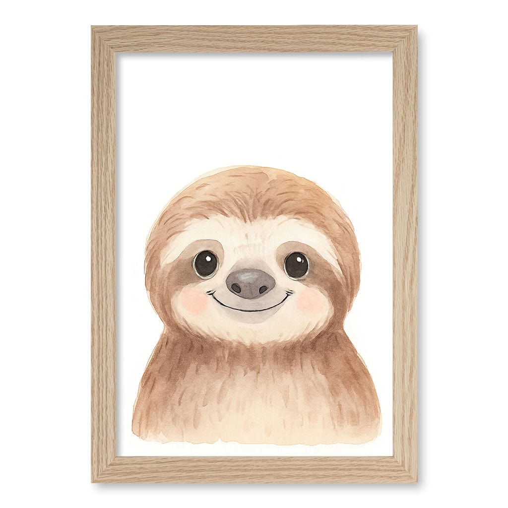 Animal Friends Sloth Children's Wall Art Print A4 (21 x 29.7cm) / Natural Oak Frame / No Border from our Australian Made Framed Wall Art, Prints & Posters collection by Profile Products (Australia) Pty Ltd