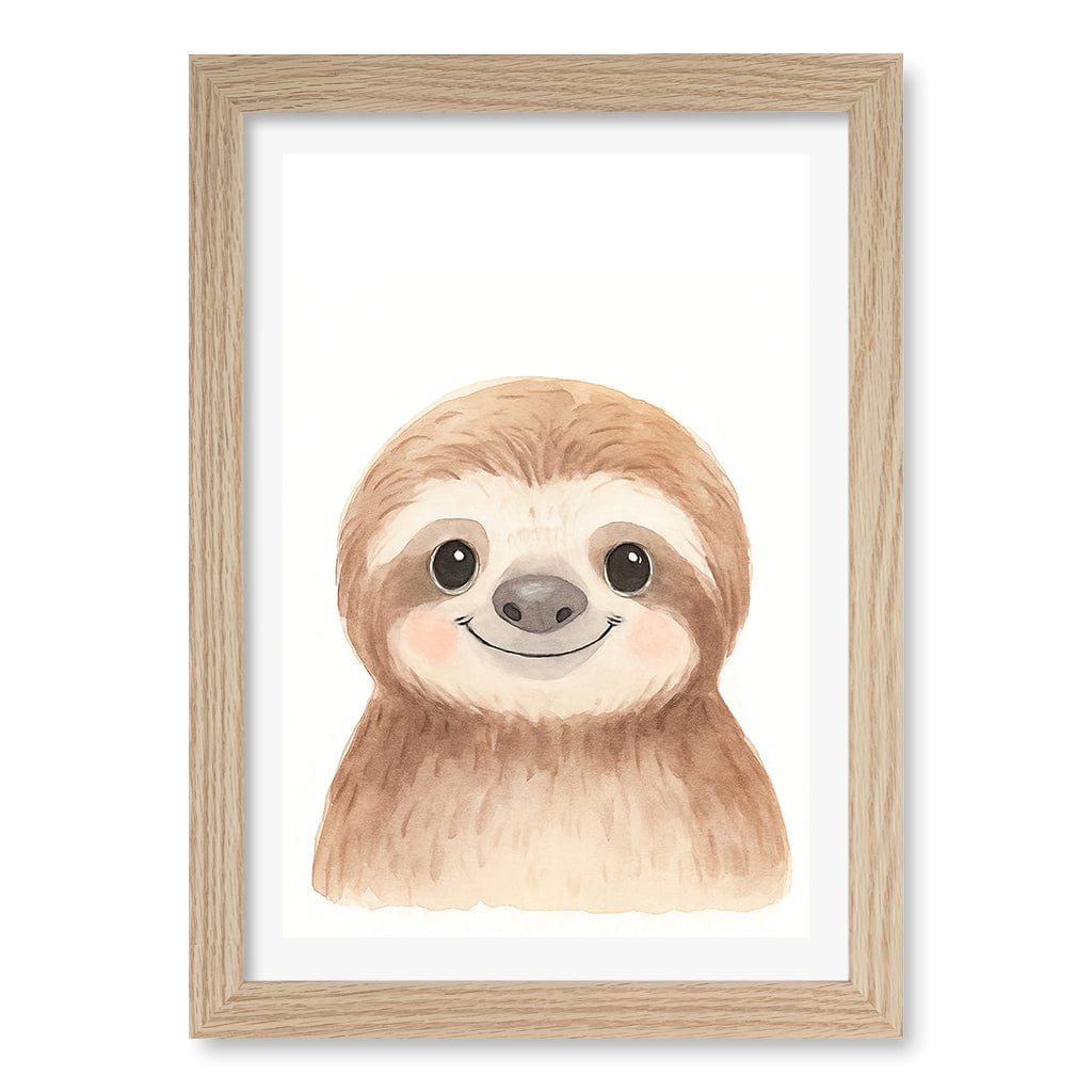 Animal Friends Sloth Children's Wall Art Print A4 (21 x 29.7cm) / Natural Oak Frame / White Border from our Australian Made Framed Wall Art, Prints & Posters collection by Profile Products (Australia) Pty Ltd