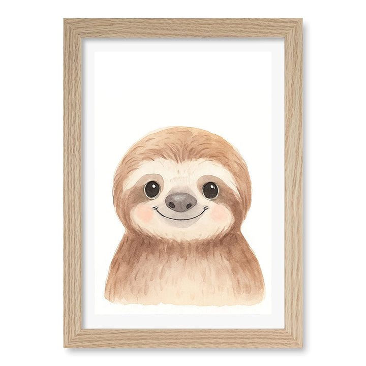 Animal Friends Sloth Children's Wall Art Print A4 (21 x 29.7cm) / Natural Oak Frame / White Border from our Australian Made Framed Wall Art, Prints & Posters collection by Profile Products (Australia) Pty Ltd