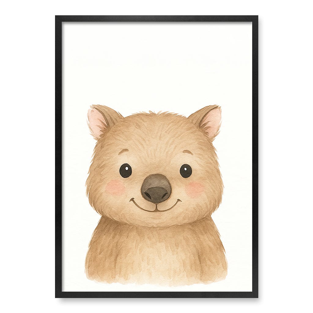 Animal Friends Wombat Children's Wall Art Print A1 (59.4 x 84.1cm) / Matte Black Frame / No Border from our Australian Made Framed Wall Art, Prints & Posters collection by Profile Products (Australia) Pty Ltd