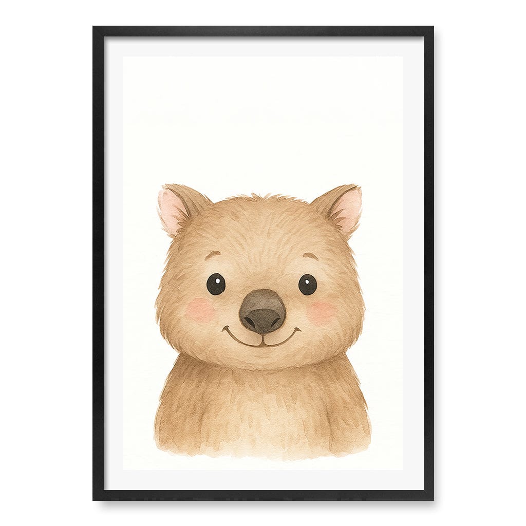 Animal Friends Wombat Children's Wall Art Print A1 (59.4 x 84.1cm) / Matte Black Frame / White Border from our Australian Made Framed Wall Art, Prints & Posters collection by Profile Products (Australia) Pty Ltd