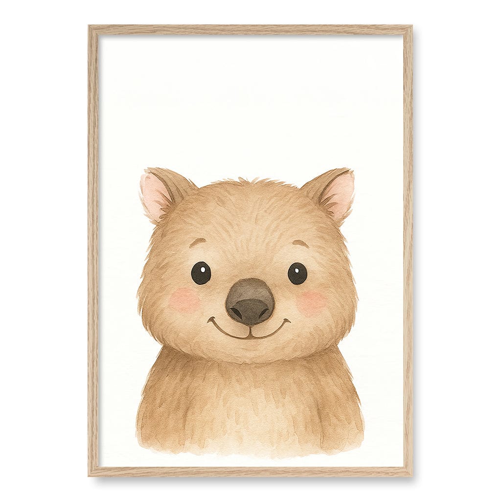Animal Friends Wombat Children's Wall Art Print A1 (59.4 x 84.1cm) / Natural Oak Frame / No Border from our Australian Made Framed Wall Art, Prints & Posters collection by Profile Products (Australia) Pty Ltd
