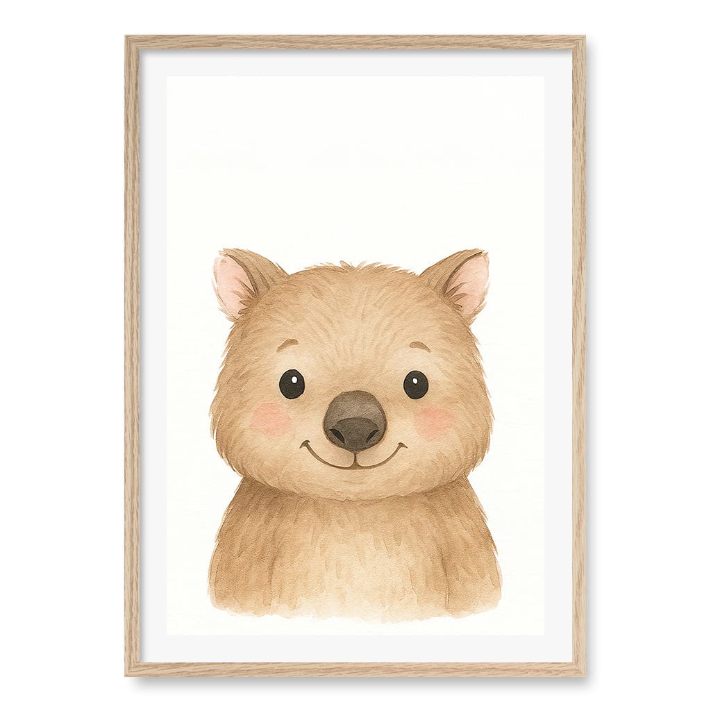 Animal Friends Wombat Children's Wall Art Print A1 (59.4 x 84.1cm) / Natural Oak Frame / White Border from our Australian Made Framed Wall Art, Prints & Posters collection by Profile Products (Australia) Pty Ltd