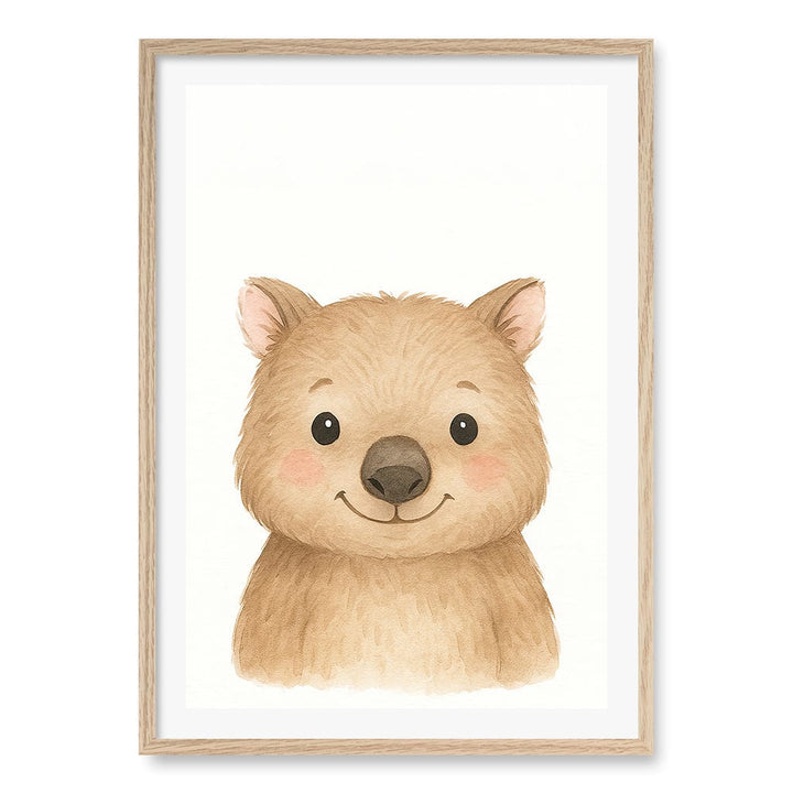 Animal Friends Wombat Children's Wall Art Print A1 (59.4 x 84.1cm) / Natural Oak Frame / White Border from our Australian Made Framed Wall Art, Prints & Posters collection by Profile Products (Australia) Pty Ltd