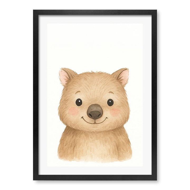 Animal Friends Wombat Children's Wall Art Print A2 (42 x 59.4cm) / Matte Black Frame / White Border from our Australian Made Framed Wall Art, Prints & Posters collection by Profile Products (Australia) Pty Ltd