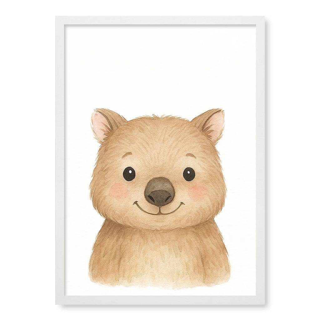 Animal Friends Wombat Children's Wall Art Print A2 (42 x 59.4cm) / Matte White Frame / No Border from our Australian Made Framed Wall Art, Prints & Posters collection by Profile Products (Australia) Pty Ltd