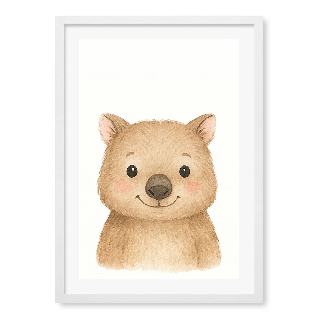Animal Friends Wombat Children's Wall Art Print A2 (42 x 59.4cm) / Matte White Frame / White Border from our Australian Made Framed Wall Art, Prints & Posters collection by Profile Products (Australia) Pty Ltd