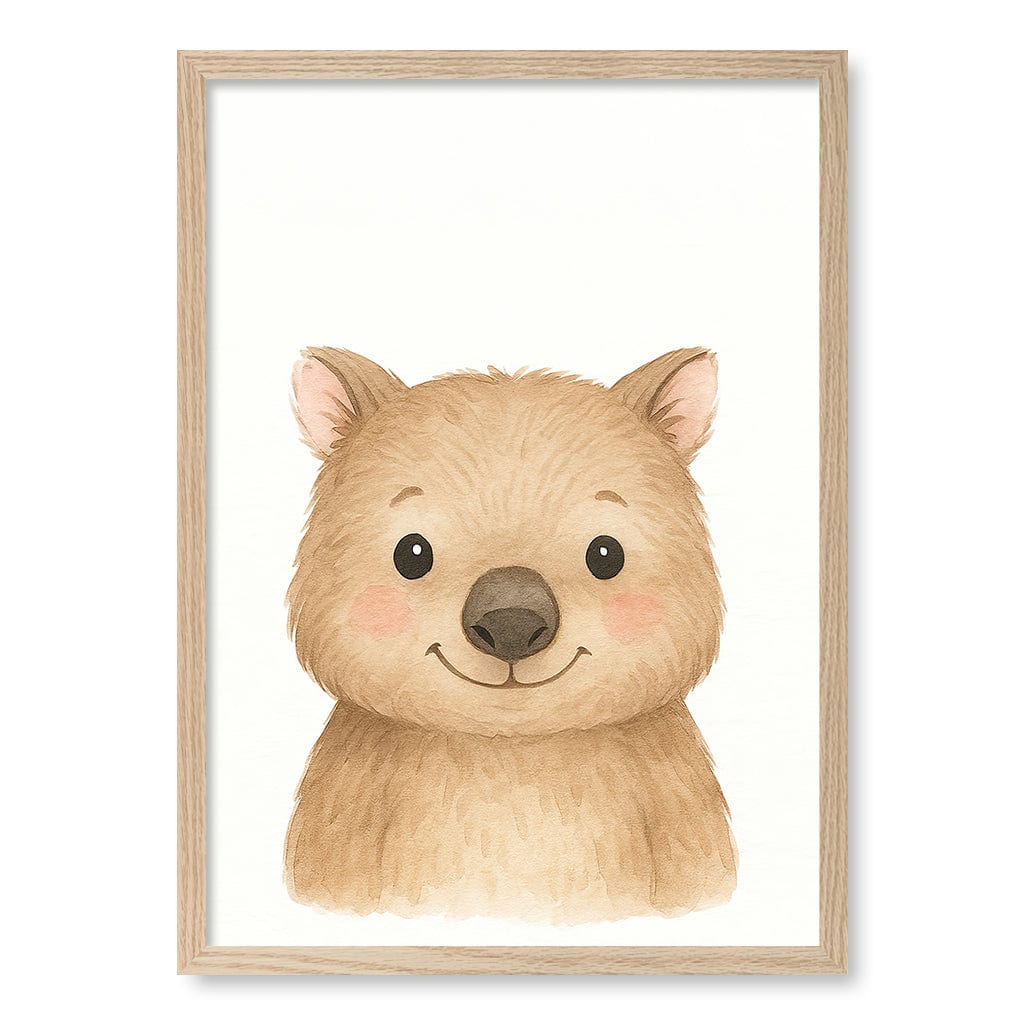 Animal Friends Wombat Children's Wall Art Print A2 (42 x 59.4cm) / Natural Oak Frame / No Border from our Australian Made Framed Wall Art, Prints & Posters collection by Profile Products (Australia) Pty Ltd
