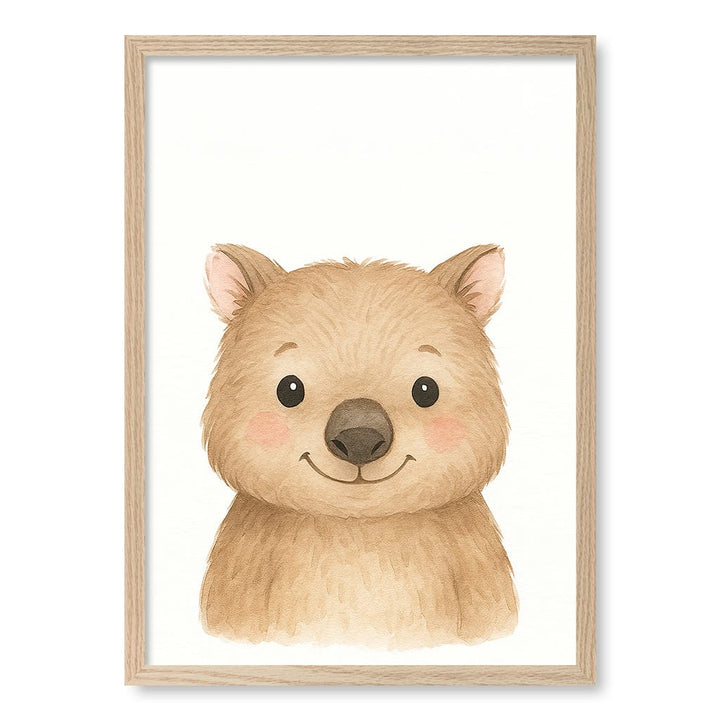 Animal Friends Wombat Children's Wall Art Print A2 (42 x 59.4cm) / Natural Oak Frame / No Border from our Australian Made Framed Wall Art, Prints & Posters collection by Profile Products (Australia) Pty Ltd