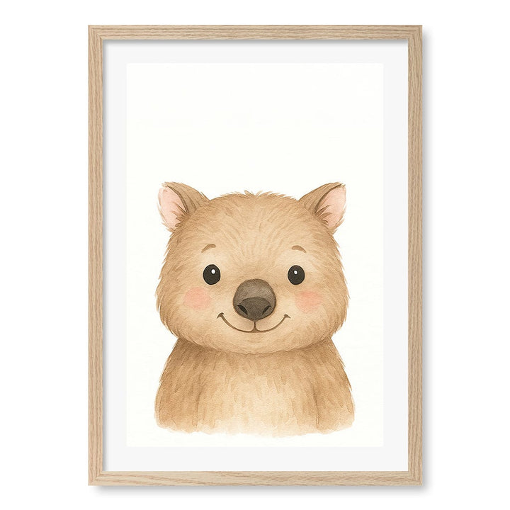 Animal Friends Wombat Children's Wall Art Print A2 (42 x 59.4cm) / Natural Oak Frame / White Border from our Australian Made Framed Wall Art, Prints & Posters collection by Profile Products (Australia) Pty Ltd